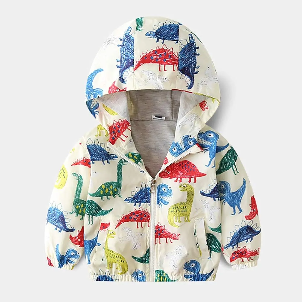 IMEKIS Toddler Baby Hooded Windbreaker Coat Zipper Dinosaur Jacket Fall Lightweight Windproof Outwear for Boys Girls