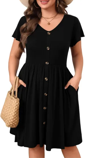 IN'VOLAND Plus Size Summer Dresses for Women Casual Floral A-line Dress Flowy Beach Sundress with Pockets