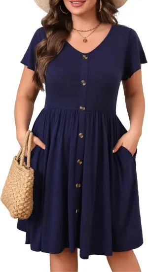 IN'VOLAND Plus Size Summer Dresses for Women Casual Floral A-line Dress Flowy Beach Sundress with Pockets