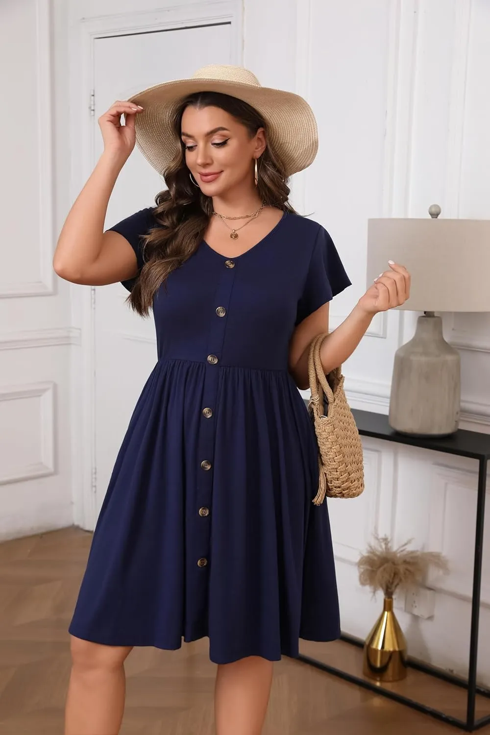 IN'VOLAND Plus Size Summer Dresses for Women Casual Floral A-line Dress Flowy Beach Sundress with Pockets