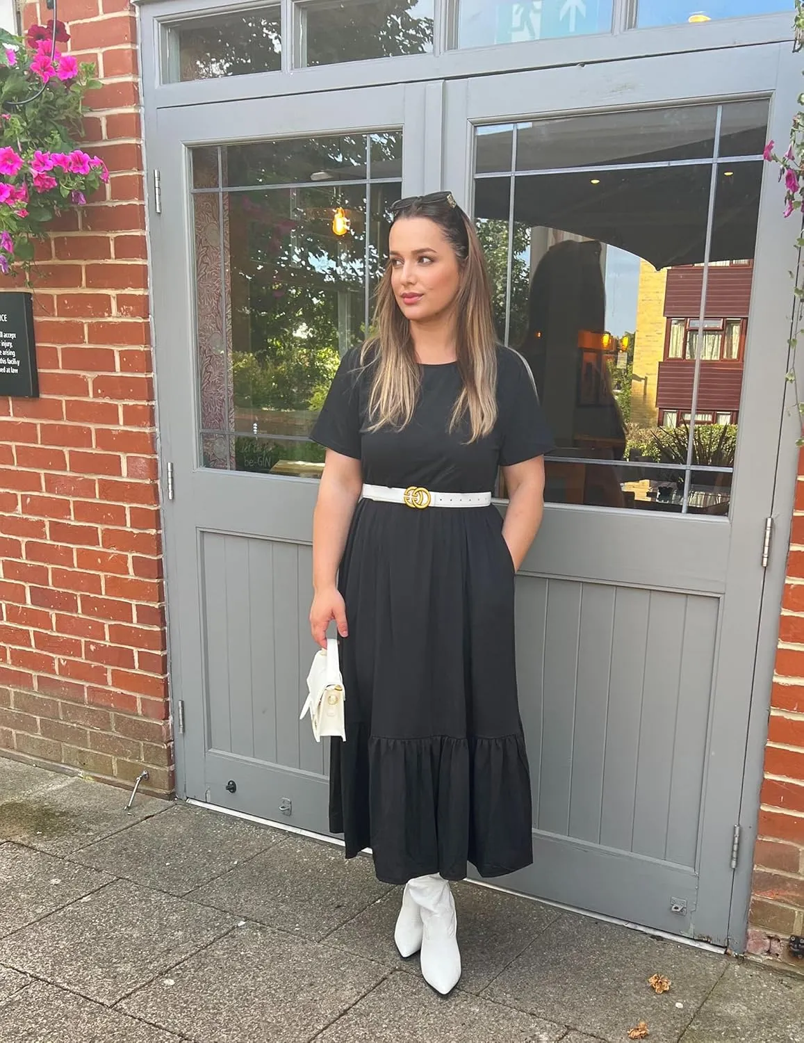 IN'VOLAND Women Plus Size Short Sleeve Dress Loose Plain Casual Summer Flowy Tiered Long Maxi Dresses with Pockets