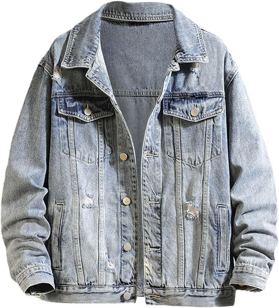 Jean Jacket for Men Fashion Denim Jacket Washed Classic Casual Distressed Ripped Slim Fit Trucker Jackets