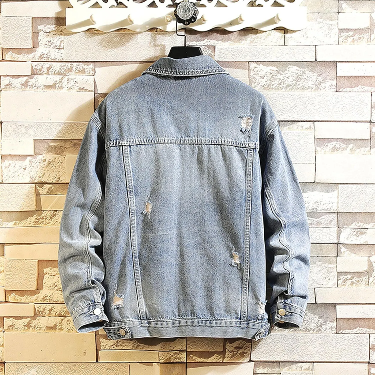 Jean Jacket for Men Fashion Denim Jacket Washed Classic Casual Distressed Ripped Slim Fit Trucker Jackets