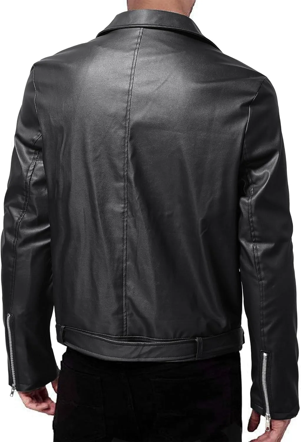 JEKE-DG Faux Leather Jacket For Men Stand Collar Bomber Jackets Motorcycle Asymmetric Zip-Up Blet Slim Fit Biker Coat