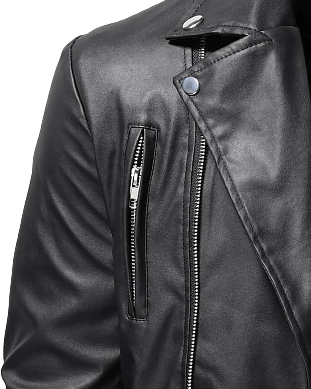 JEKE-DG Faux Leather Jacket For Men Stand Collar Bomber Jackets Motorcycle Asymmetric Zip-Up Blet Slim Fit Biker Coat