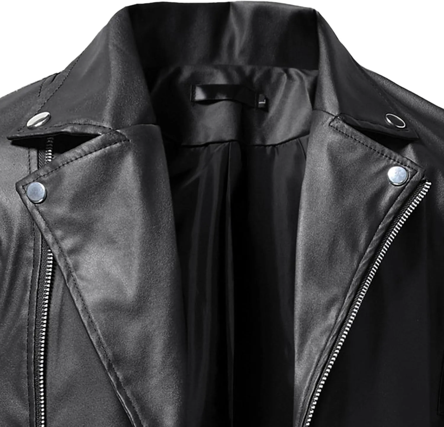 JEKE-DG Faux Leather Jacket For Men Stand Collar Bomber Jackets Motorcycle Asymmetric Zip-Up Blet Slim Fit Biker Coat