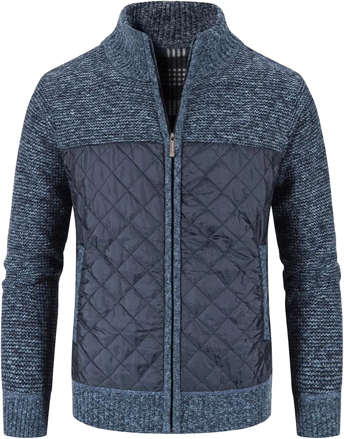 JEShifangjiusu Men Cotton Padded Cardigan Jacket Knitted Blouse Coat Vertical Collar Top Autumn Casual Long Sleeve Sweater