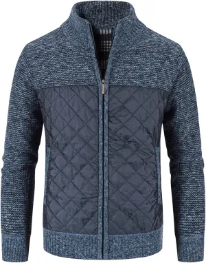 JEShifangjiusu Men Cotton Padded Cardigan Jacket Knitted Blouse Coat Vertical Collar Top Autumn Casual Long Sleeve Sweater