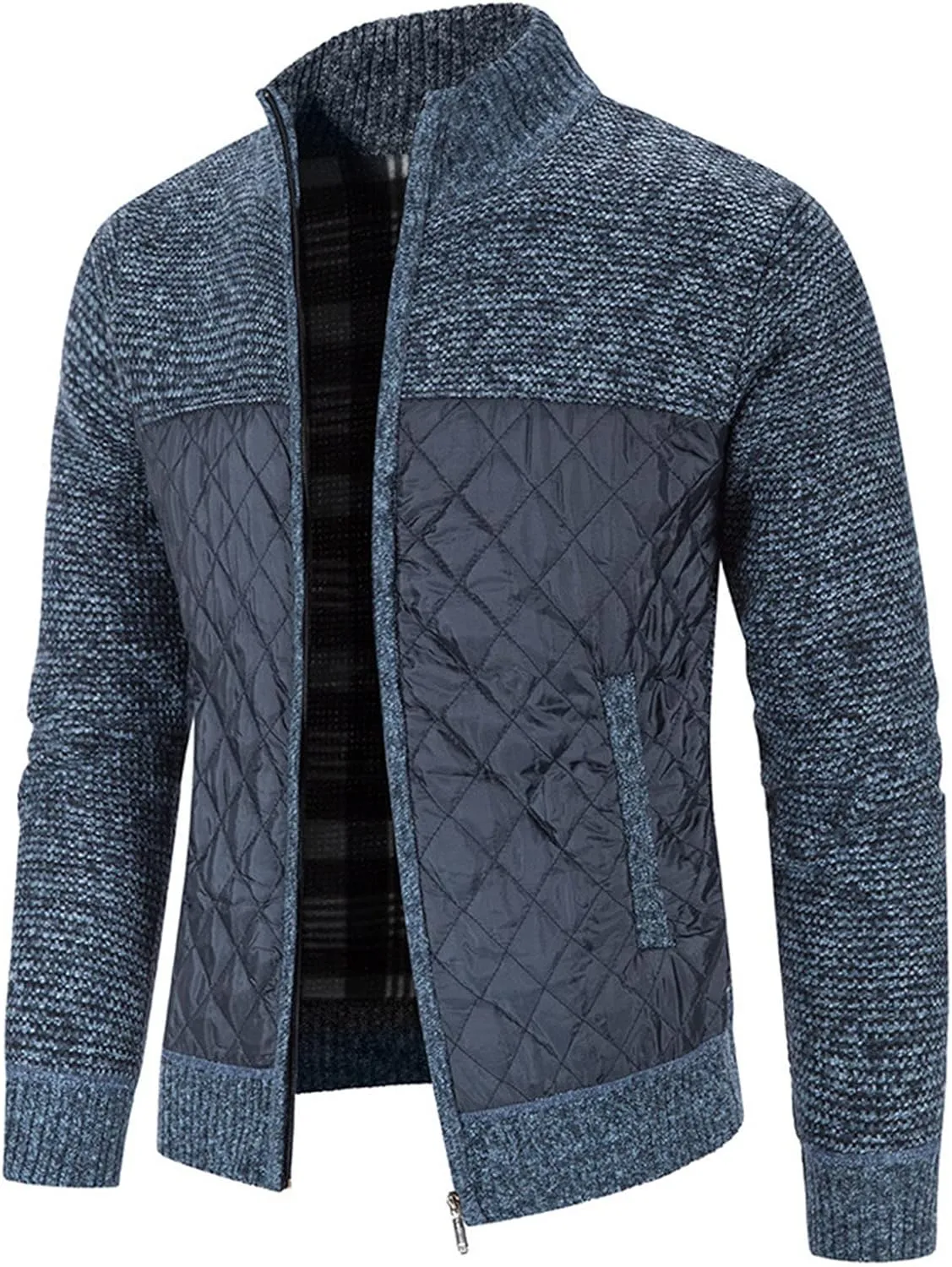 JEShifangjiusu Men Cotton Padded Cardigan Jacket Knitted Blouse Coat Vertical Collar Top Autumn Casual Long Sleeve Sweater
