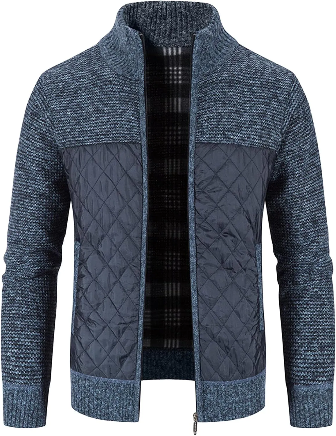 JEShifangjiusu Men Cotton Padded Cardigan Jacket Knitted Blouse Coat Vertical Collar Top Autumn Casual Long Sleeve Sweater