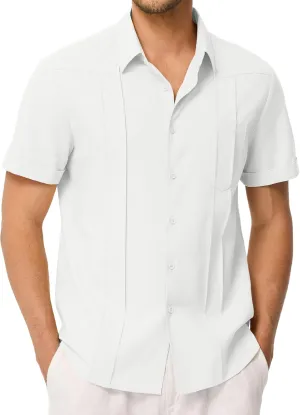 JMIERR Mens Guayabera Shirt Short Sleeves Casual Button Down Shirt Summer Beach Wedding Shirts with Pocket