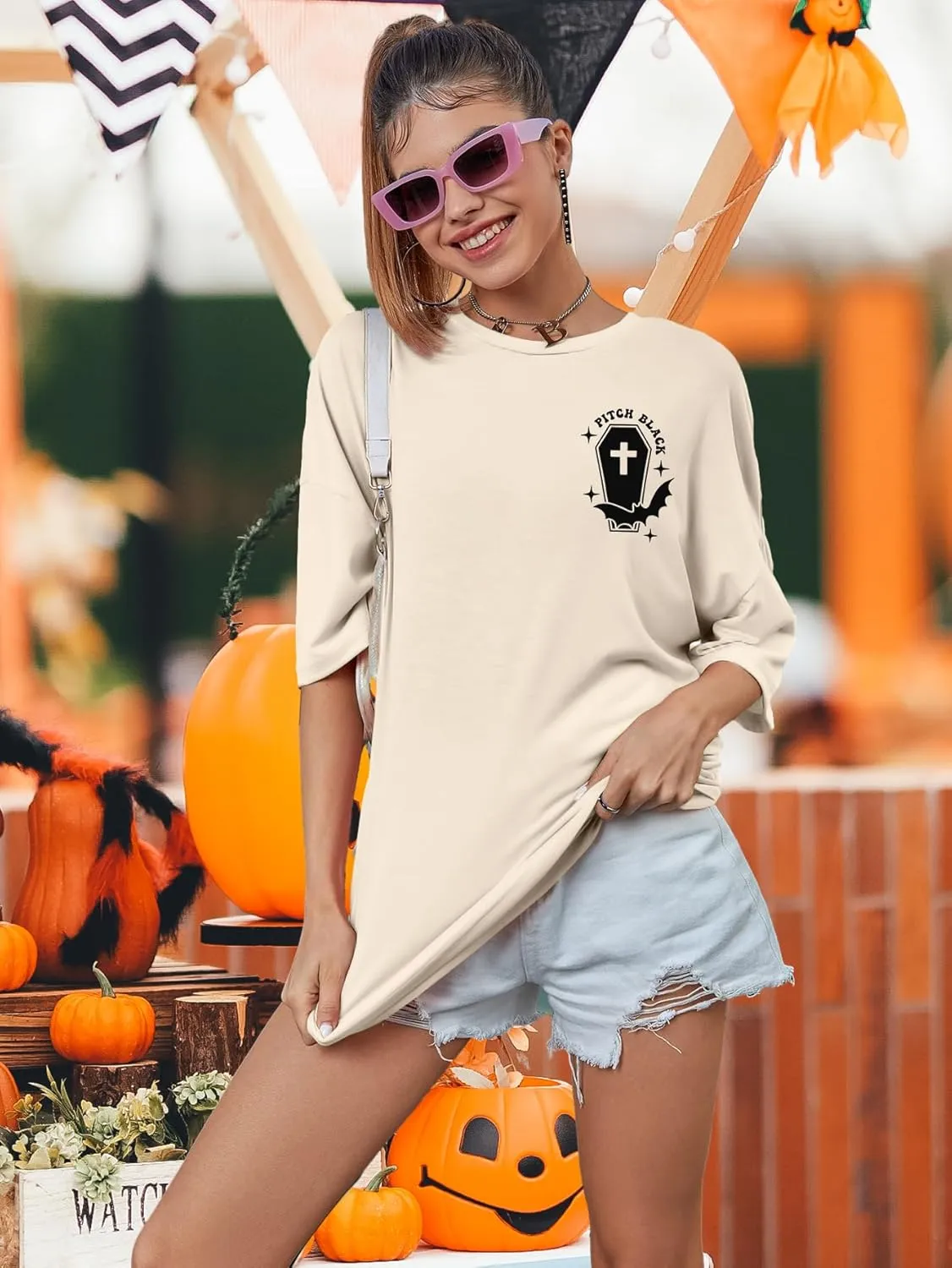Just A Little Ray of Pitch Black T-Shirt Funny Halloween Oversized Shirt Goth Halloween Tee