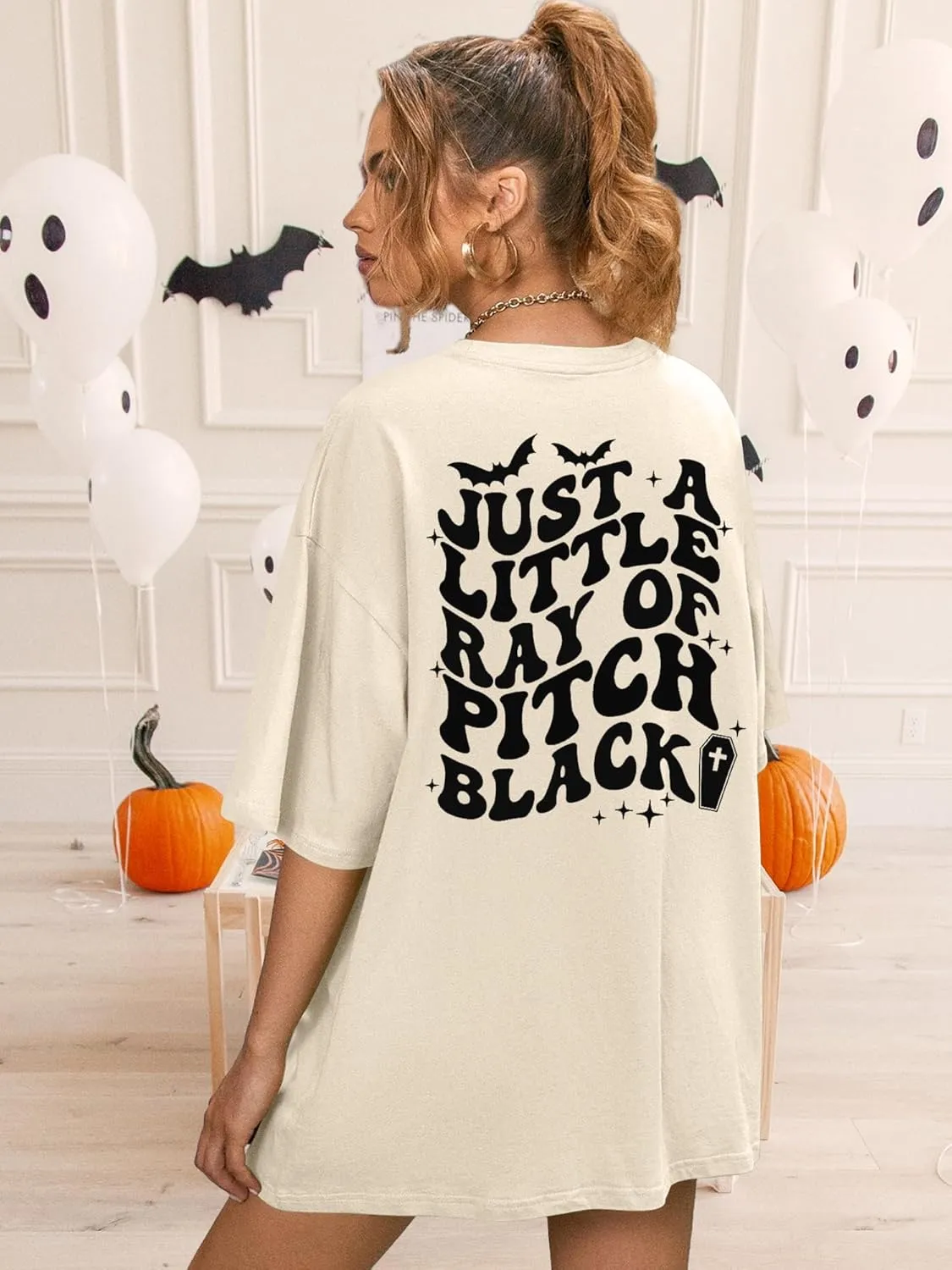 Just A Little Ray of Pitch Black T-Shirt Funny Halloween Oversized Shirt Goth Halloween Tee