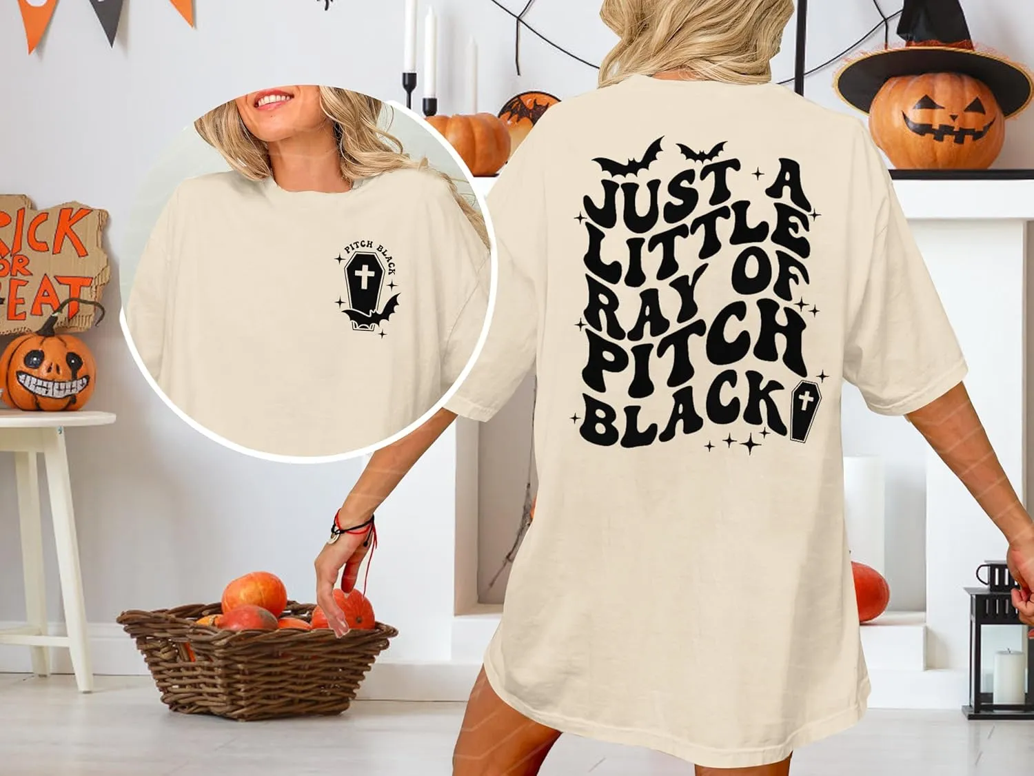 Just A Little Ray of Pitch Black T-Shirt Funny Halloween Oversized Shirt Goth Halloween Tee