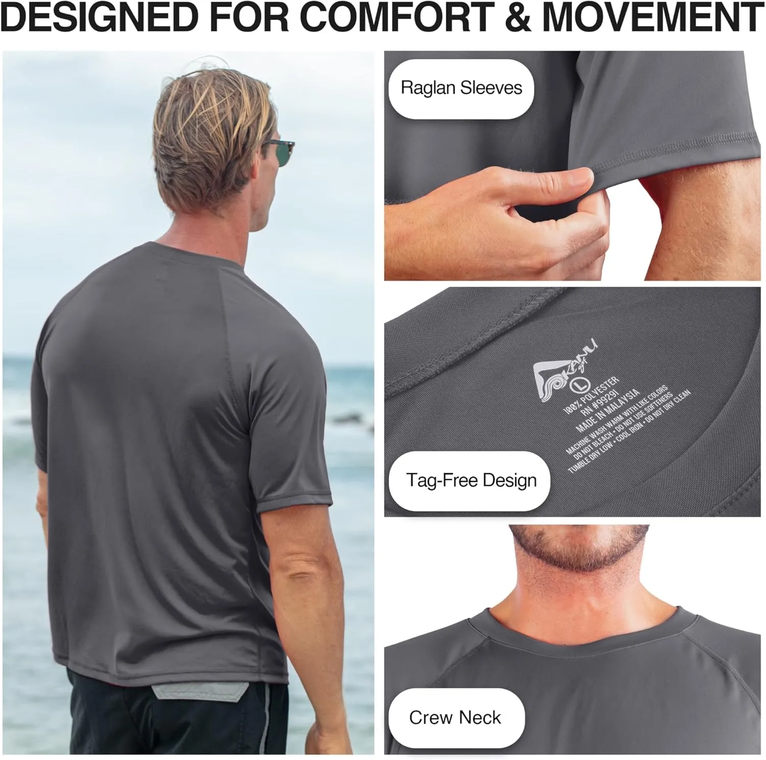Kanu Surf Men's Short Sleeve UPF 50 Swim Shirt Rash Guard Sun Shirt (Regular & Extended Sizes)