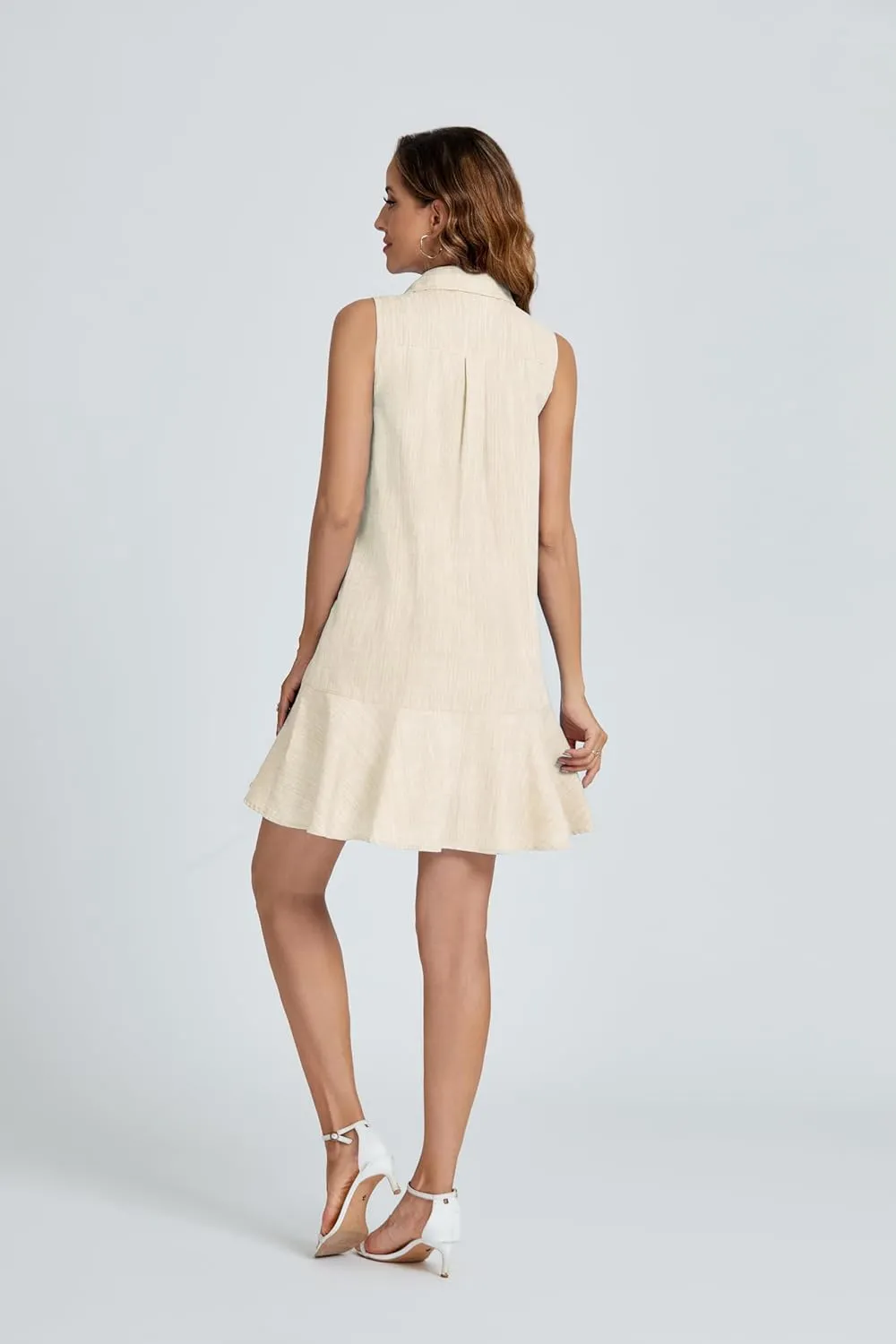 Kedera Women's Tunic Shirt Mini Dress Cotton Linen Shirt Dress Button Up Ruffle Hem Shift Dresses