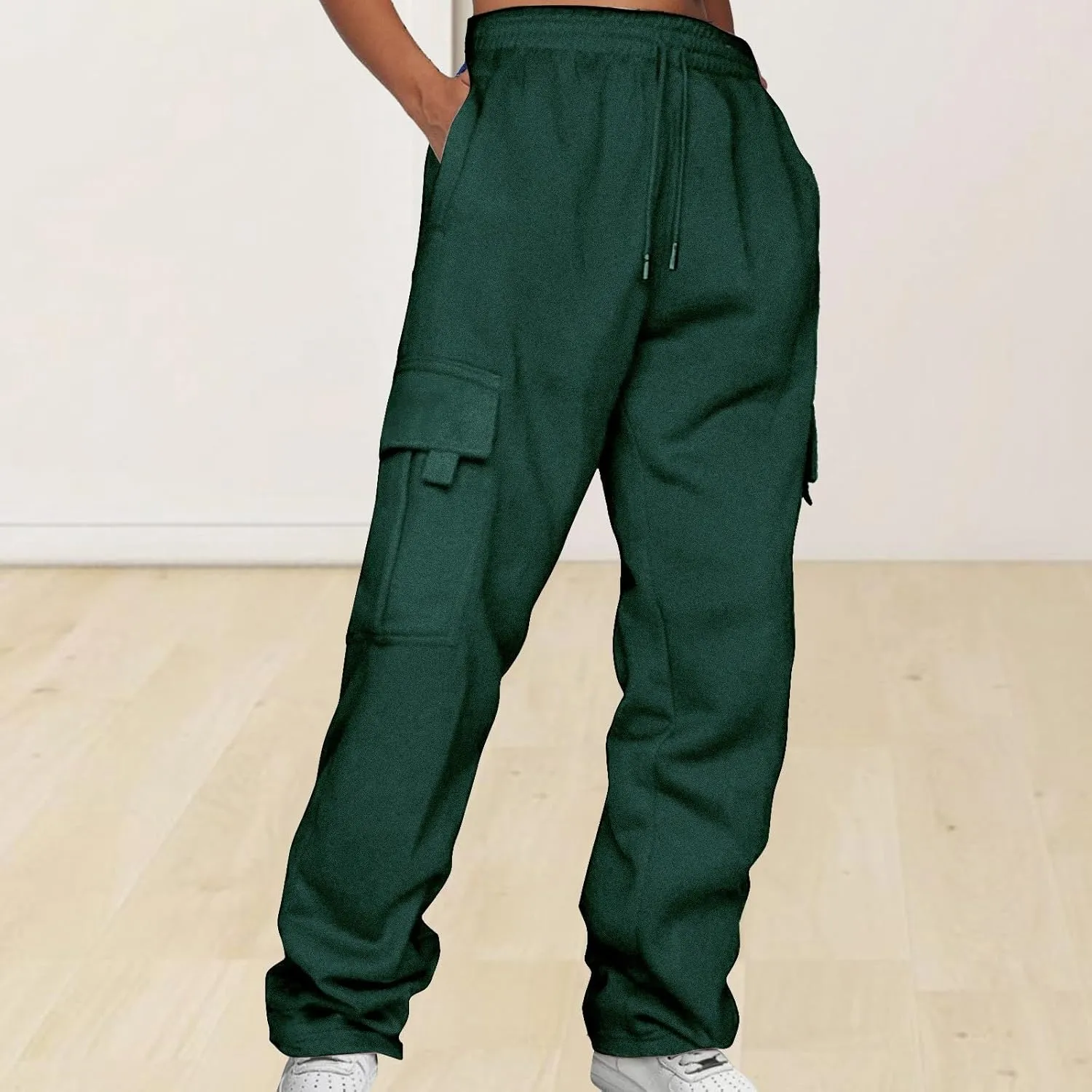 Ladies' Solid Drawstring Elastic Waist Pocket Pants Slacks 2XL Dresses for Women Plus Size