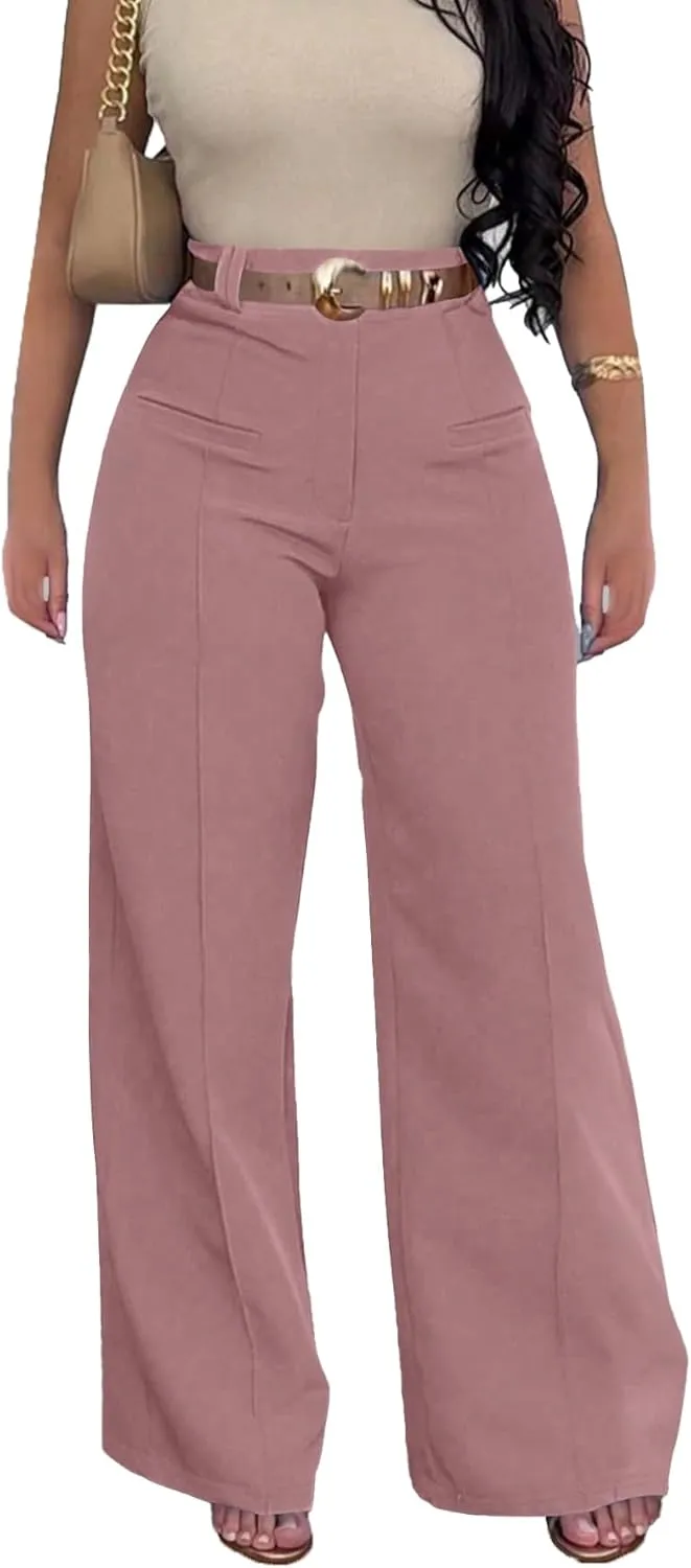 LAJIOJIO Wide Leg Dress Pants for Women Dressy Business Casual High Waisted Straight Leg Work Office Trousers Slacks