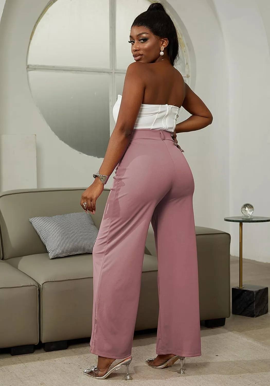 LAJIOJIO Wide Leg Dress Pants for Women Dressy Business Casual High Waisted Straight Leg Work Office Trousers Slacks