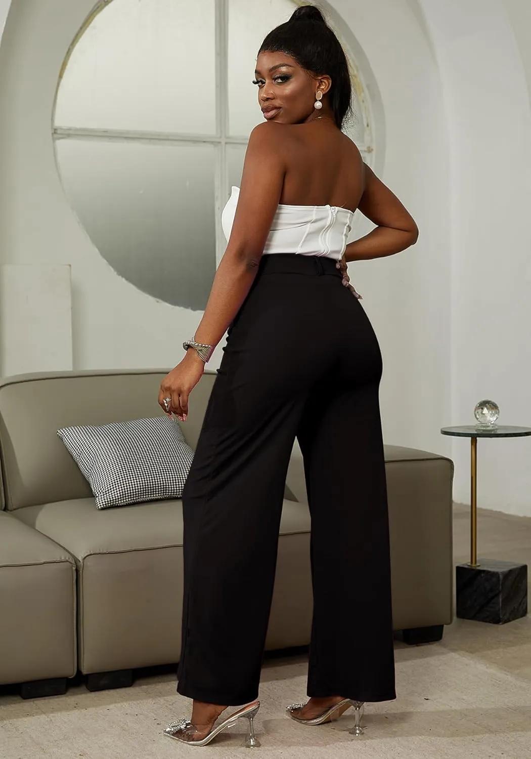 LAJIOJIO Wide Leg Dress Pants for Women Dressy Business Casual High Waisted Straight Leg Work Office Trousers Slacks