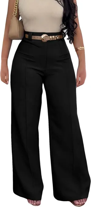 LAJIOJIO Wide Leg Dress Pants for Women Dressy Business Casual High Waisted Straight Leg Work Office Trousers Slacks