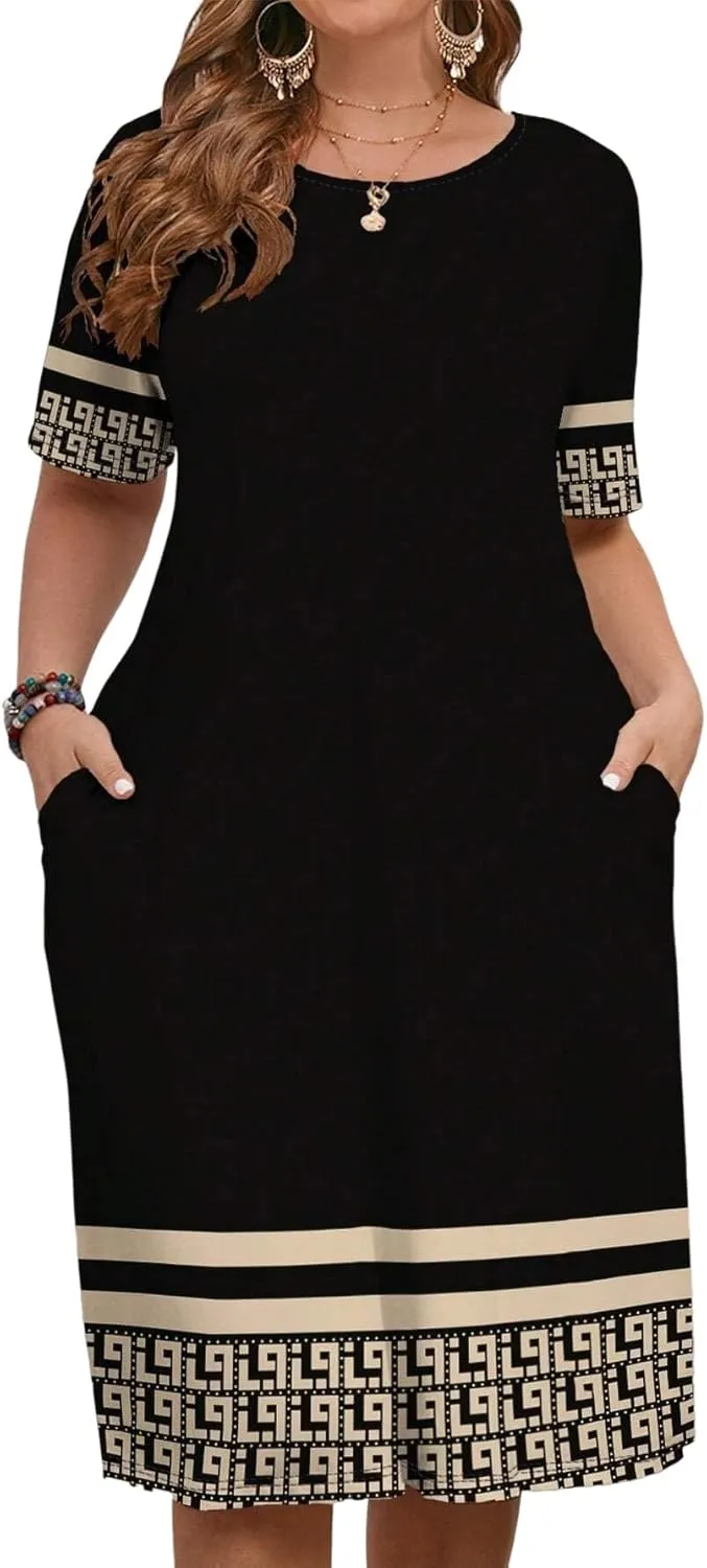 LALAGEN Women's 2025 Summer Dresses Plus Size Metric Print Sundress, Suitable for Summer