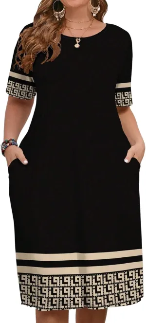 LALAGEN Women's 2025 Summer Dresses Plus Size Metric Print Sundress, Suitable for Summer