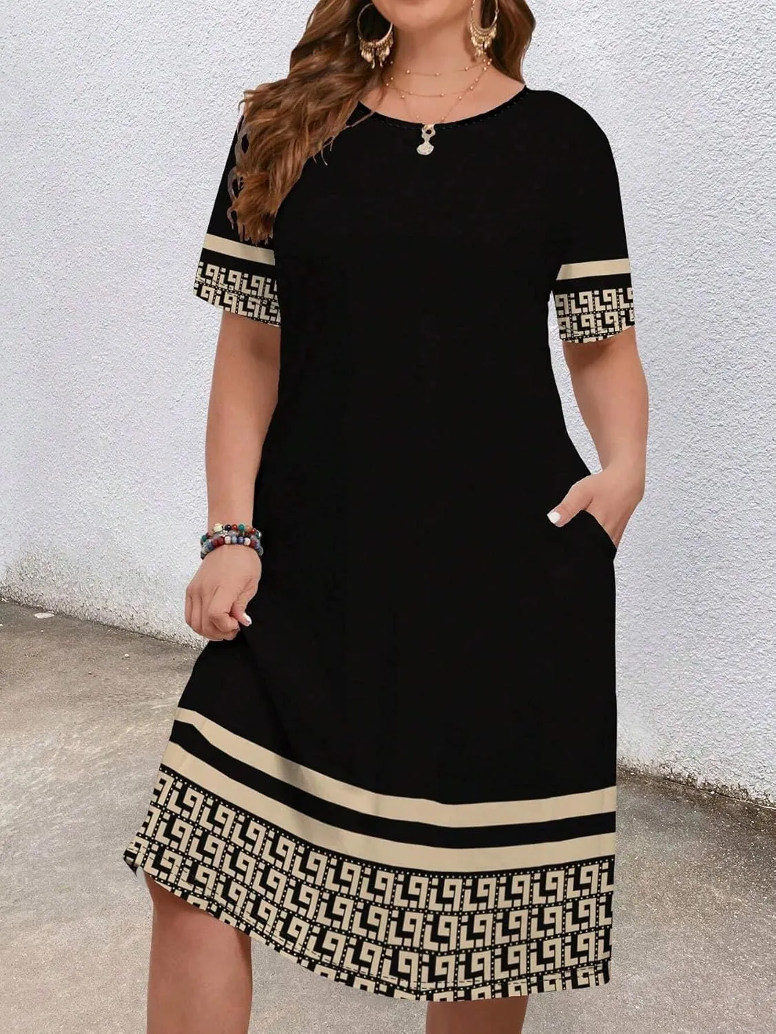 LALAGEN Women's 2025 Summer Dresses Plus Size Metric Print Sundress, Suitable for Summer