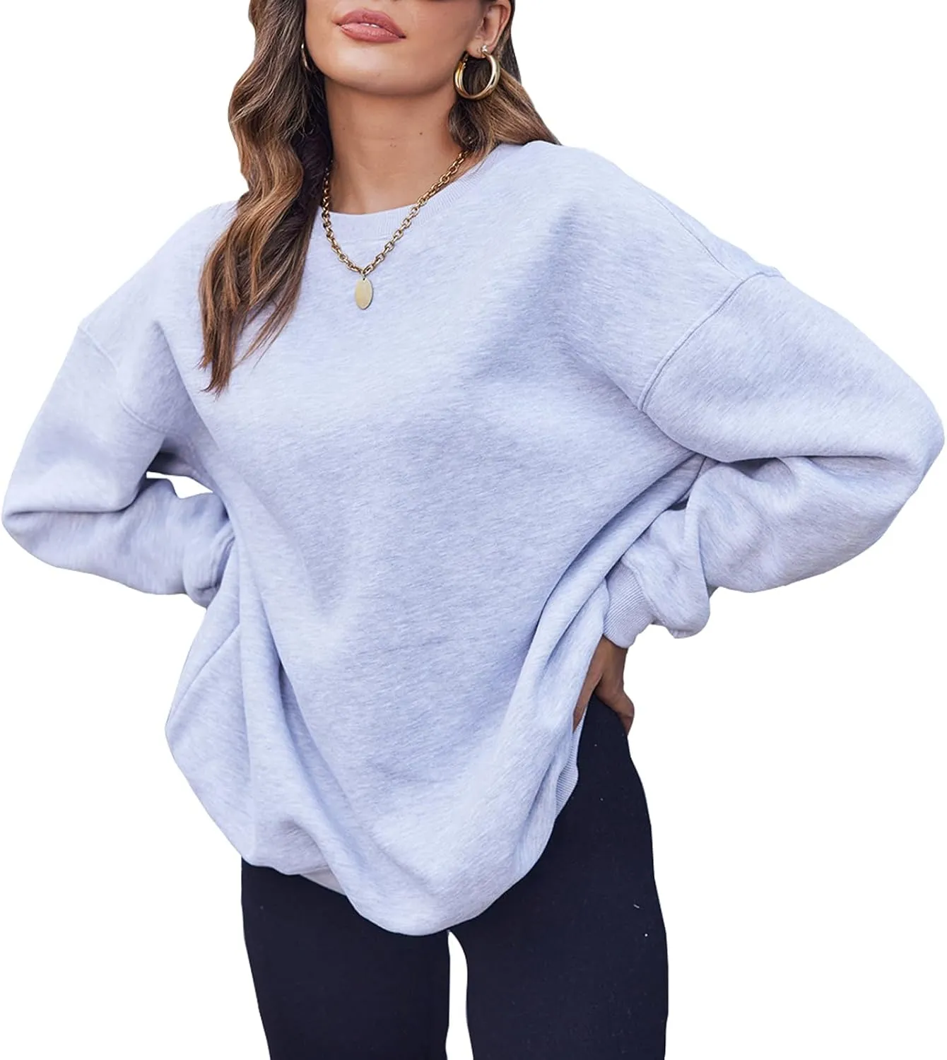 LaLaLa Women's Oversized Fleece Sweatshirts Crewneck Pullover Hoodies Casual Comfy Loose Fall Tops 2023 Trendy Clothes