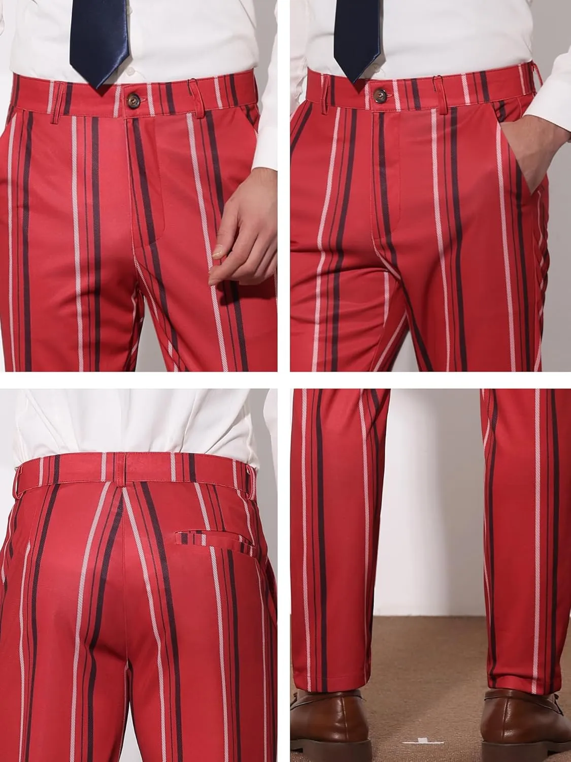 Lars Amadeus Men's Casual Striped Dress Pants Slim Fit Flat Front Contrast Color Skinny Trousers