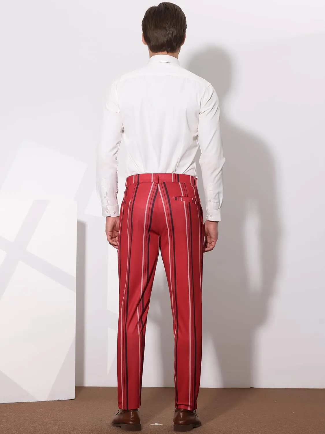 Lars Amadeus Men's Casual Striped Dress Pants Slim Fit Flat Front Contrast Color Skinny Trousers