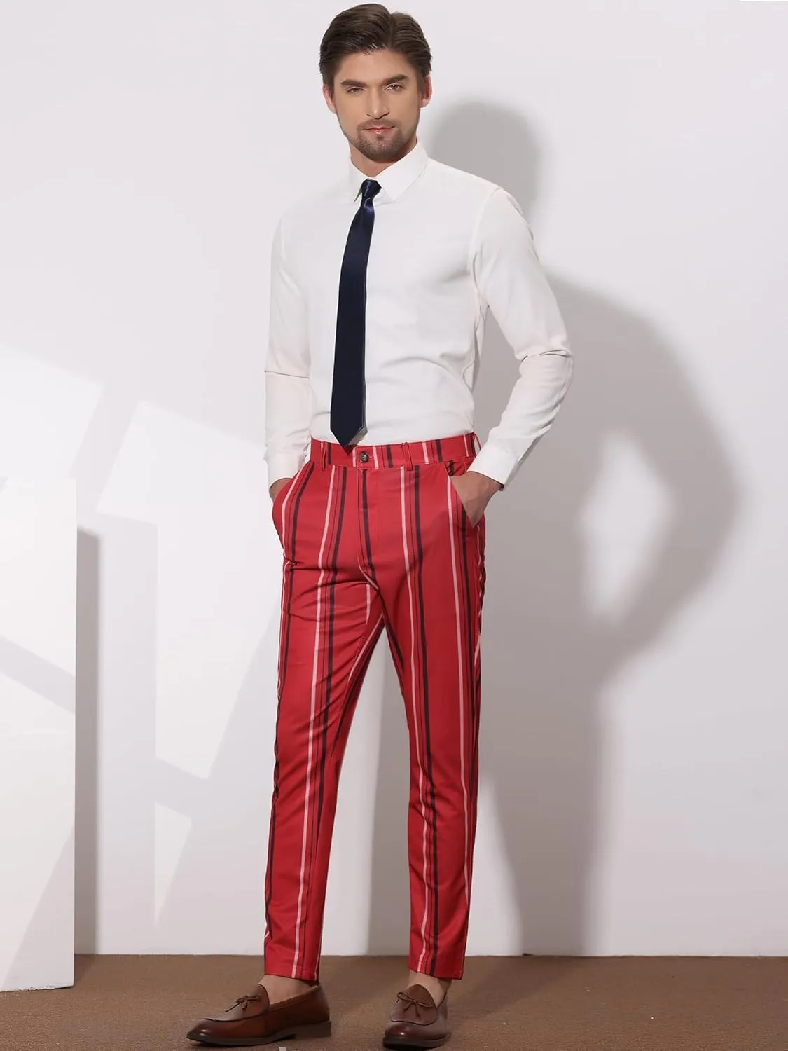 Lars Amadeus Men's Casual Striped Dress Pants Slim Fit Flat Front Contrast Color Skinny Trousers