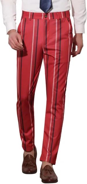 Lars Amadeus Men's Casual Striped Dress Pants Slim Fit Flat Front Contrast Color Skinny Trousers