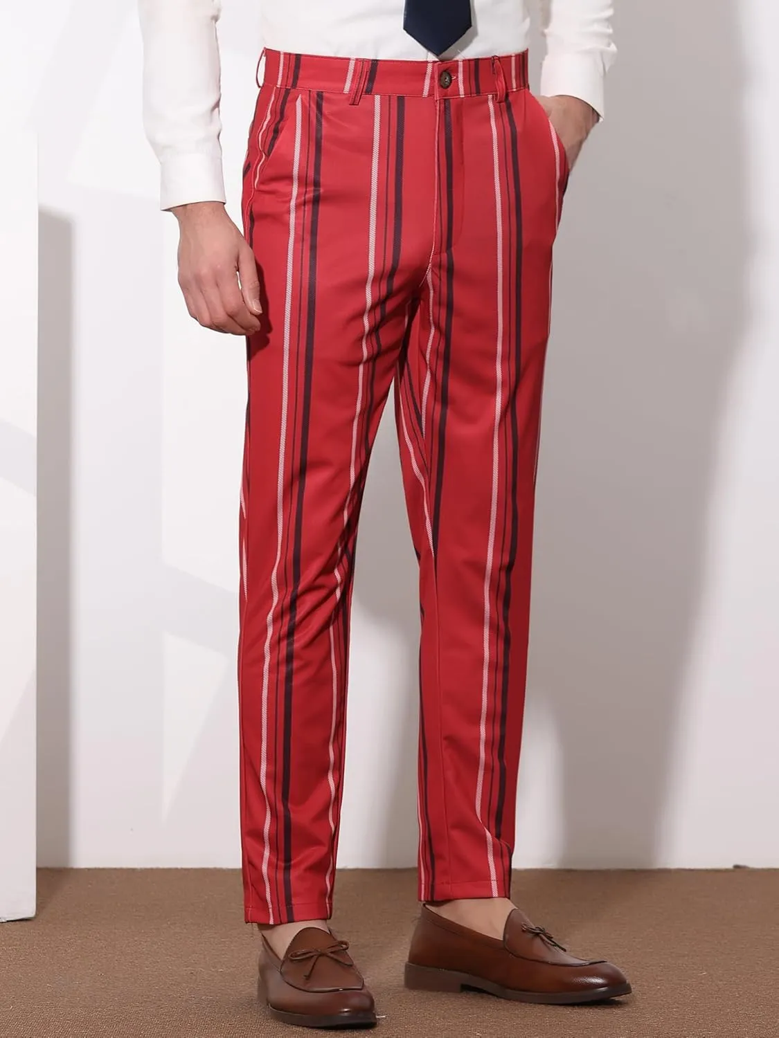 Lars Amadeus Men's Casual Striped Dress Pants Slim Fit Flat Front Contrast Color Skinny Trousers