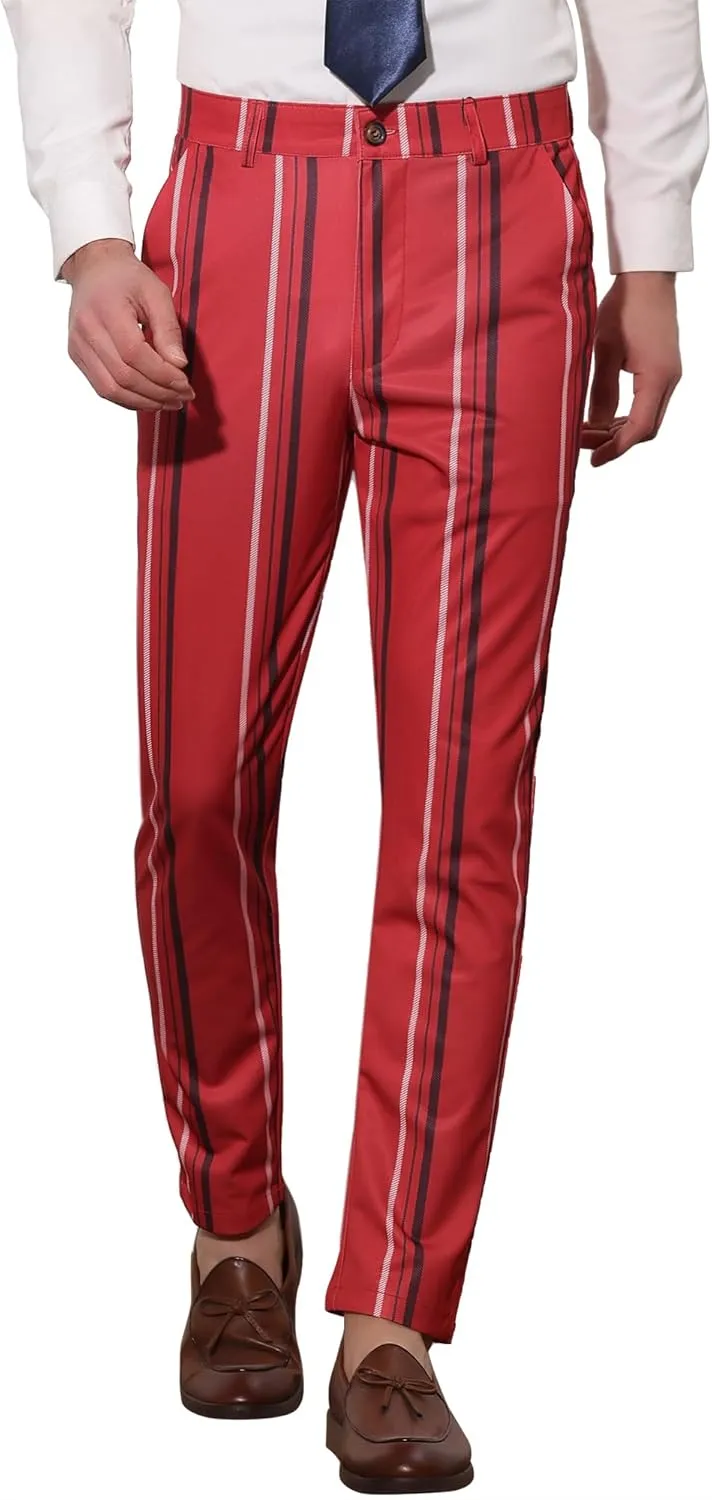 Lars Amadeus Men's Casual Striped Dress Pants Slim Fit Flat Front Contrast Color Skinny Trousers