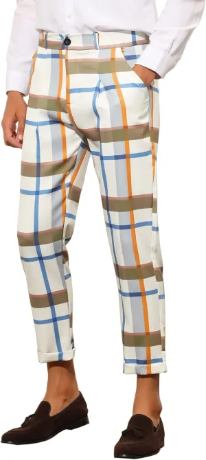 Lars Amadeus Plaid Cropped Pants for Men's Slim Fit Business Dress Pants Checked Slacks