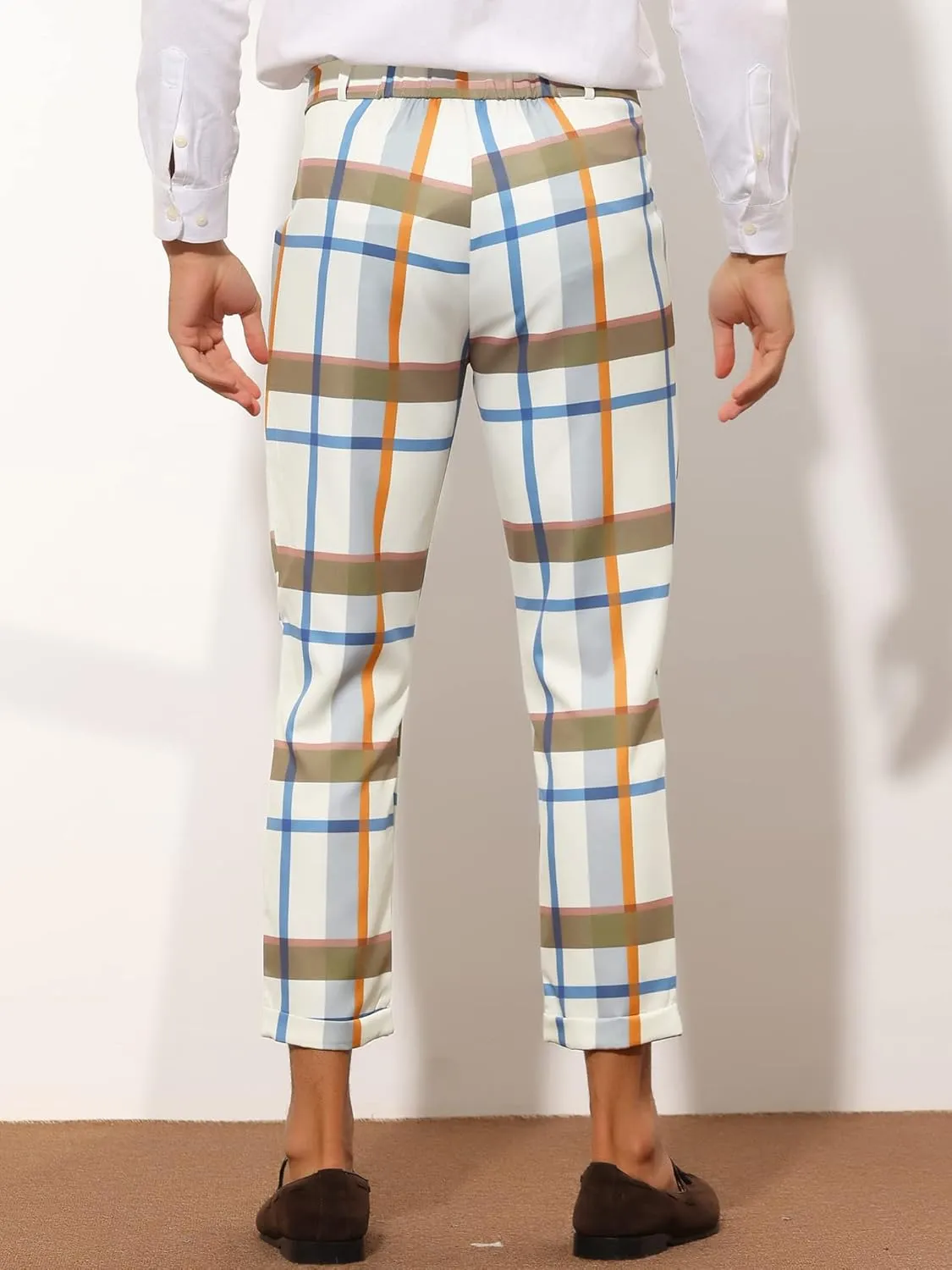 Lars Amadeus Plaid Cropped Pants for Men's Slim Fit Business Dress Pants Checked Slacks