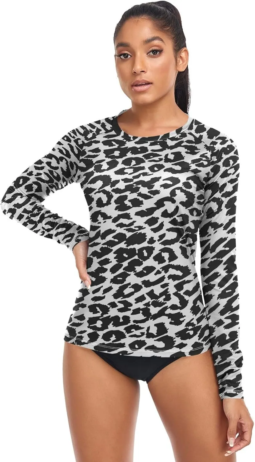 Leopard Print Women's Rash Guard Shirts Long Sleeve Swim Shirt for Women UV Sun Protection Quick Dry Swimsuit Sun Shirt