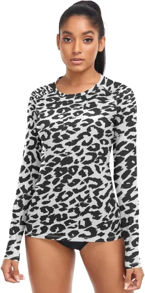 Leopard Print Women's Rash Guard Shirts Long Sleeve Swim Shirt for Women UV Sun Protection Quick Dry Swimsuit Sun Shirt