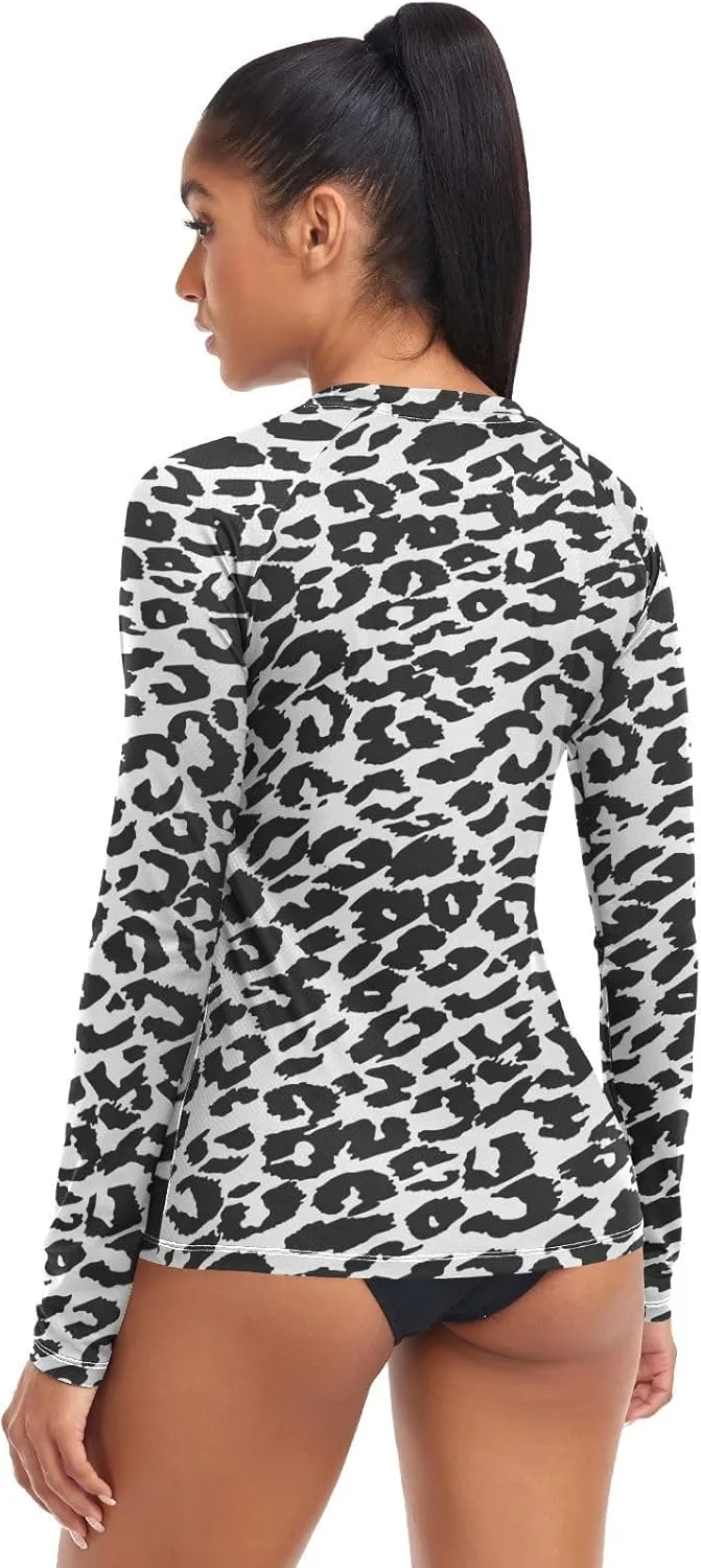Leopard Print Women's Rash Guard Shirts Long Sleeve Swim Shirt for Women UV Sun Protection Quick Dry Swimsuit Sun Shirt