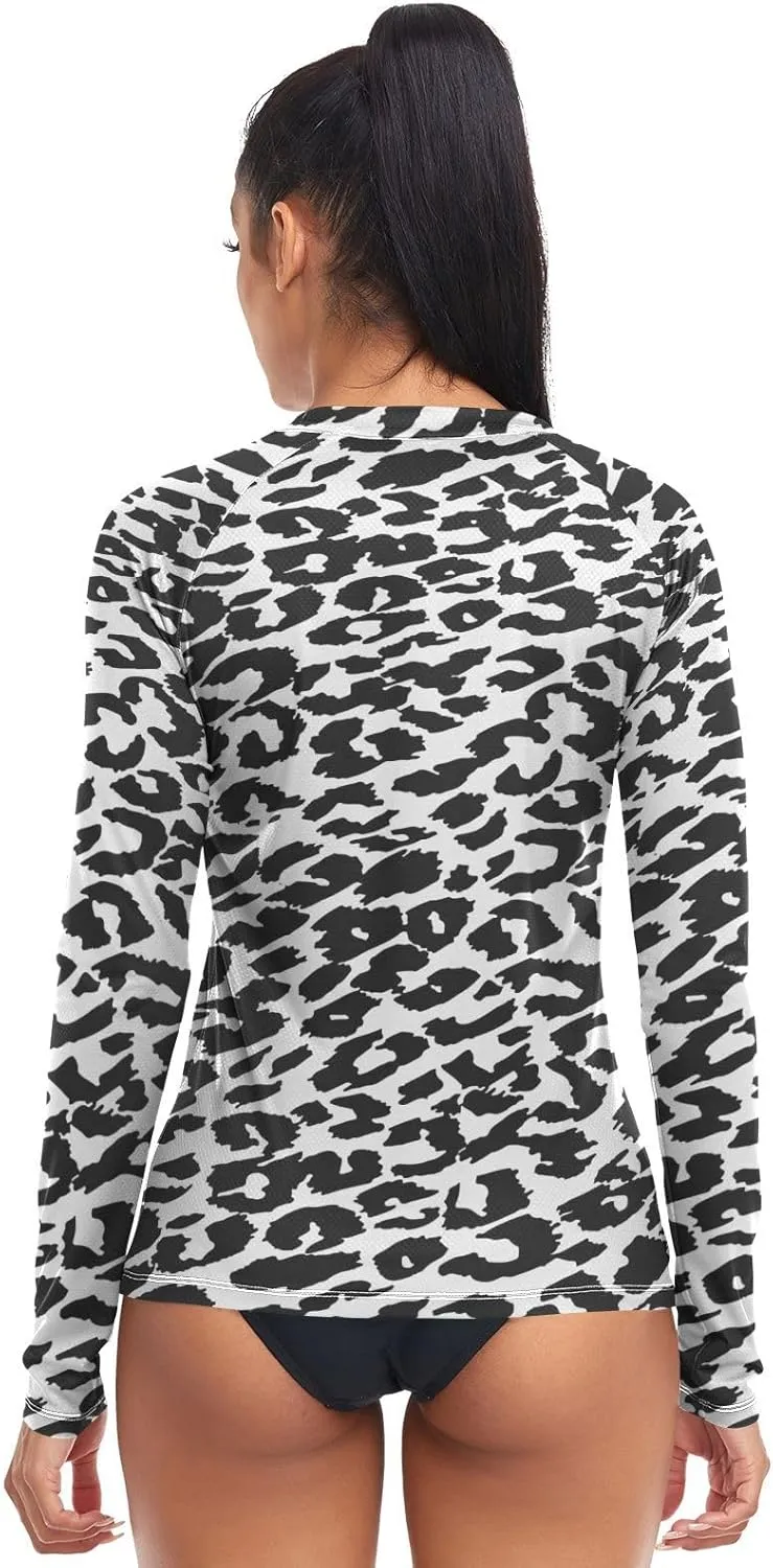 Leopard Print Women's Rash Guard Shirts Long Sleeve Swim Shirt for Women UV Sun Protection Quick Dry Swimsuit Sun Shirt