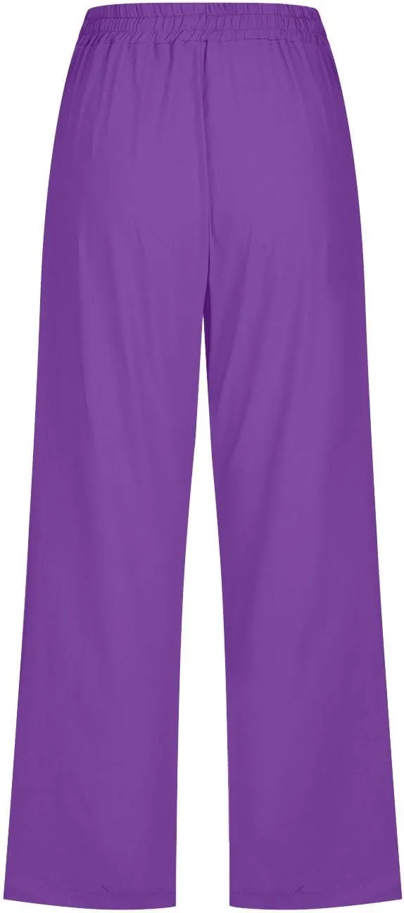 Linen Capris for Women Casual Summer Beach High Waisted Straight Pants Comfy Trendy Cropped Trousers with Pockets