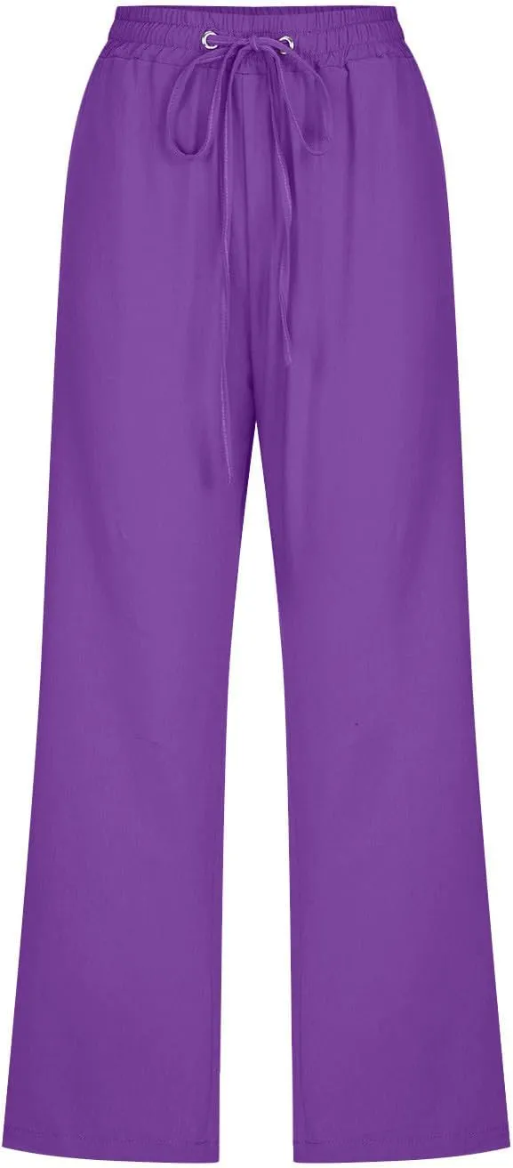 Linen Capris for Women Casual Summer Beach High Waisted Straight Pants Comfy Trendy Cropped Trousers with Pockets