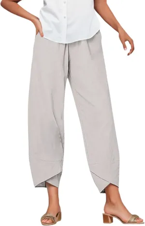 Linen Pants for Women Baggy Capri Pants Summer Casual Capri Pants High Waisted Comfy Cropped Palazzo Trousers