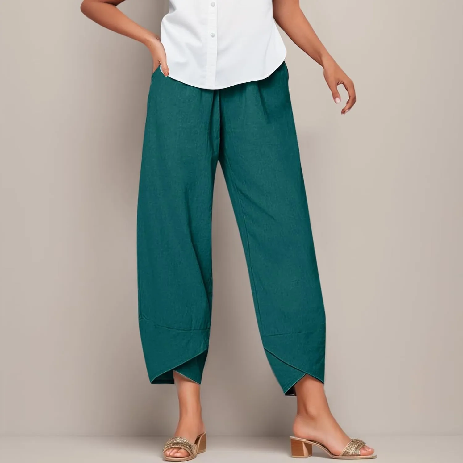 Linen Pants for Women Baggy Capri Pants Summer Casual Capri Pants High Waisted Comfy Cropped Palazzo Trousers