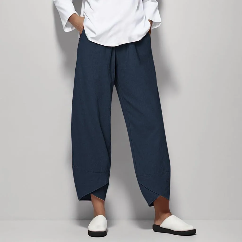 Linen Pants Women Capri Pants Casual Cropped Baggy Trousers Elastic Waisted Yoga Comfy Loose Palazzo Lounge Pants