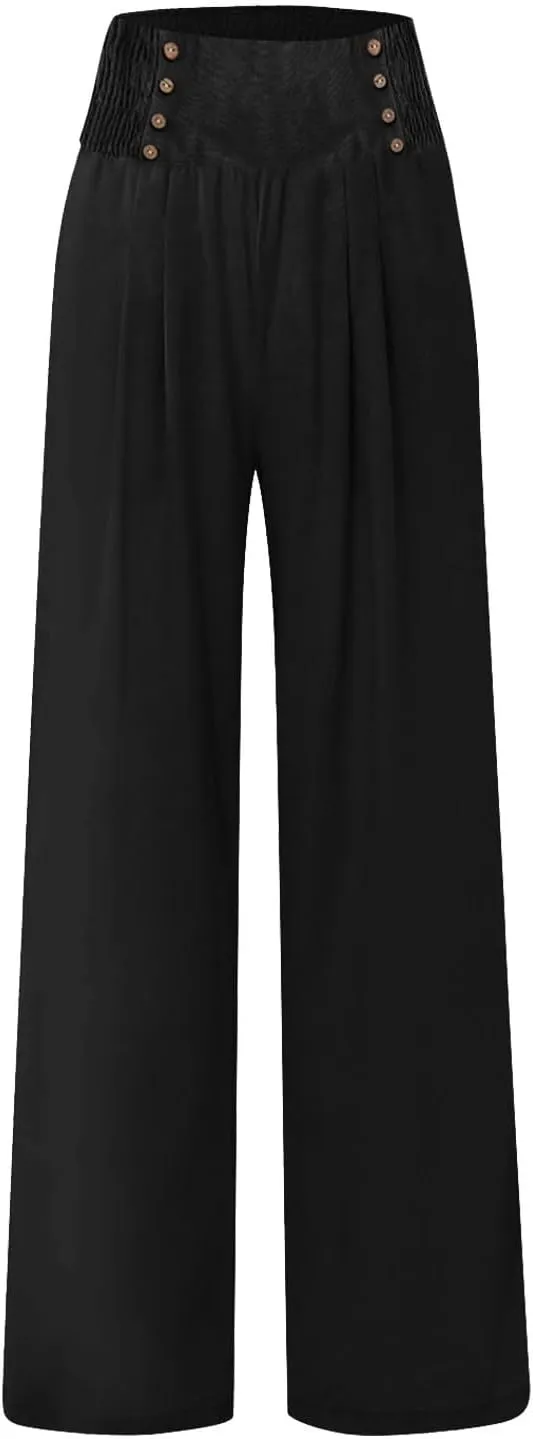 Linen Pants Women Comfy Flowy Wide Leg Pants Trousers Summer High Waisted Beach Palazzo Pants with Pockets 2025