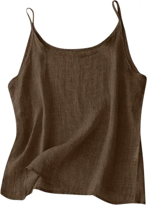 Linen Tops for Women Camisole Spaghetti Strap Tank Top Loose Casual Breathable Cotton Summer Shirts