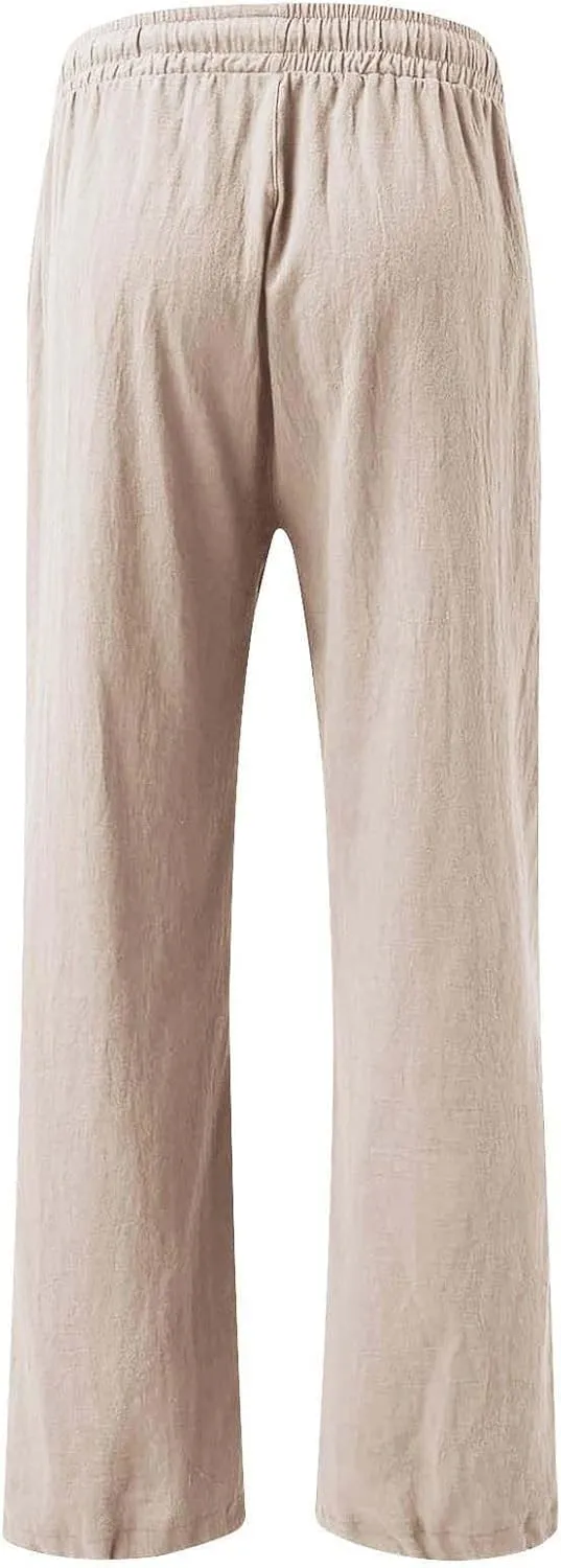 Linen Wide Leg Pants for Women Summer Casual High Waisted Palazzo Pants Boho Beach Vacation Trousers with Pockets