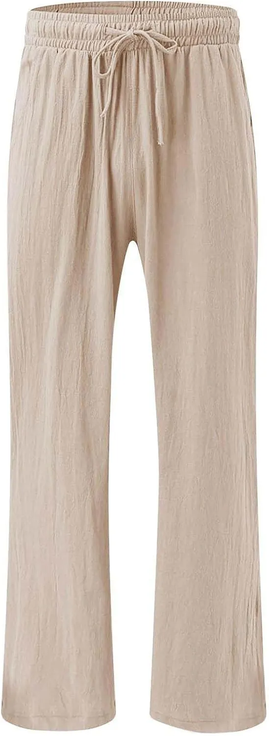 Linen Wide Leg Pants for Women Summer Casual High Waisted Palazzo Pants Boho Beach Vacation Trousers with Pockets